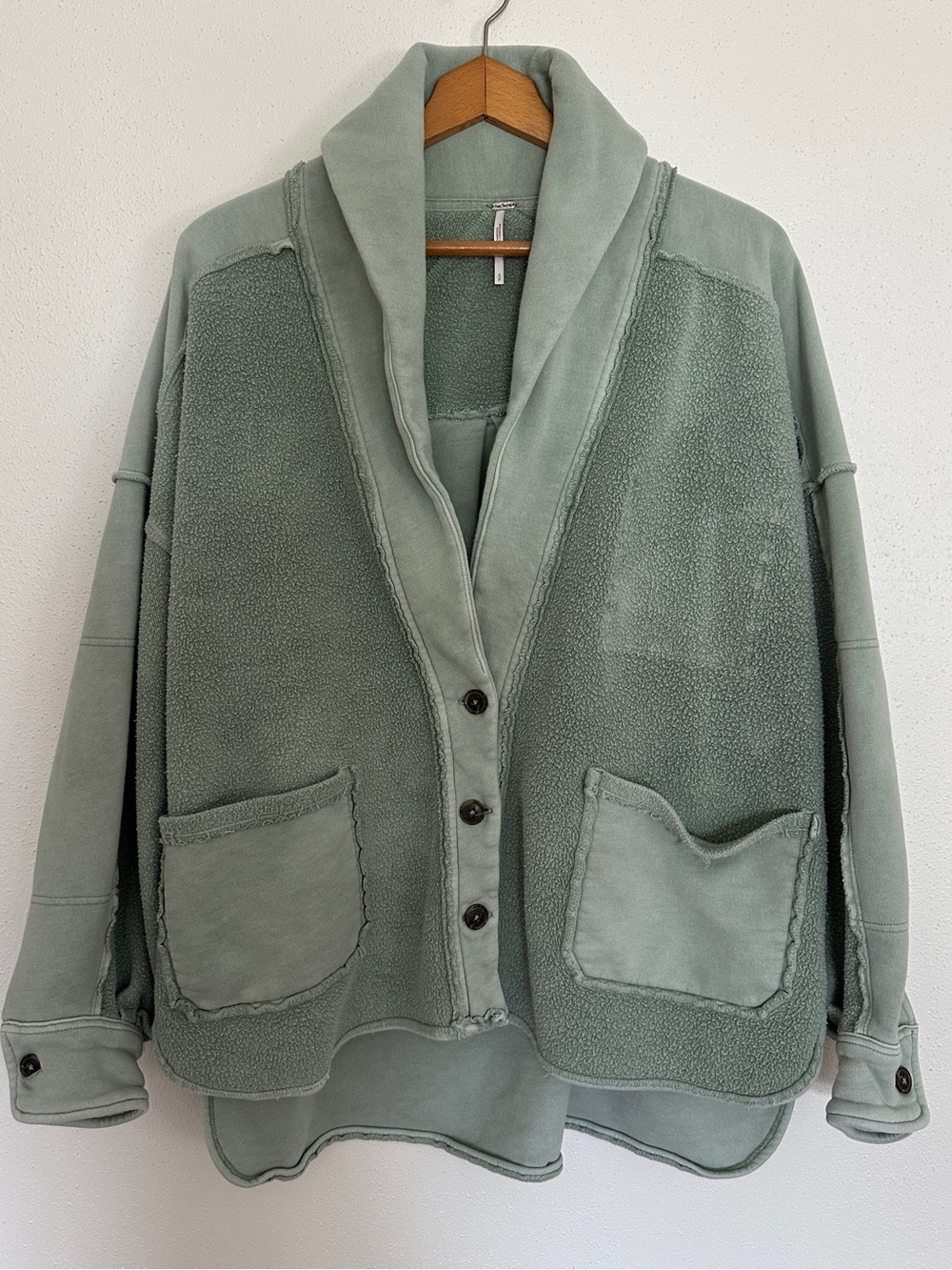 Free People Jordan Jacket Sage Green Slouchy Shawl Shacket Fleece Blazer Small - Picture 2 of 4